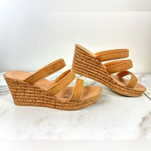 Mariella Made in Italy  Leather Sock Triple Band Suede Wedge Slides Sandals, 9